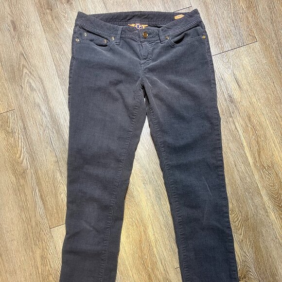 Tory Burch Corduroy Pants Women's 28 Gray Super Skinny Stretch Gold Rivets - Picture 2 of 7